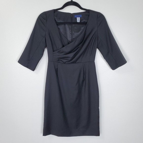 J. Crew Dresses & Skirts - J Crew Dress Womens 0 Petites Black Wool Sheath 3/4 Sleeves Classic Cocktail